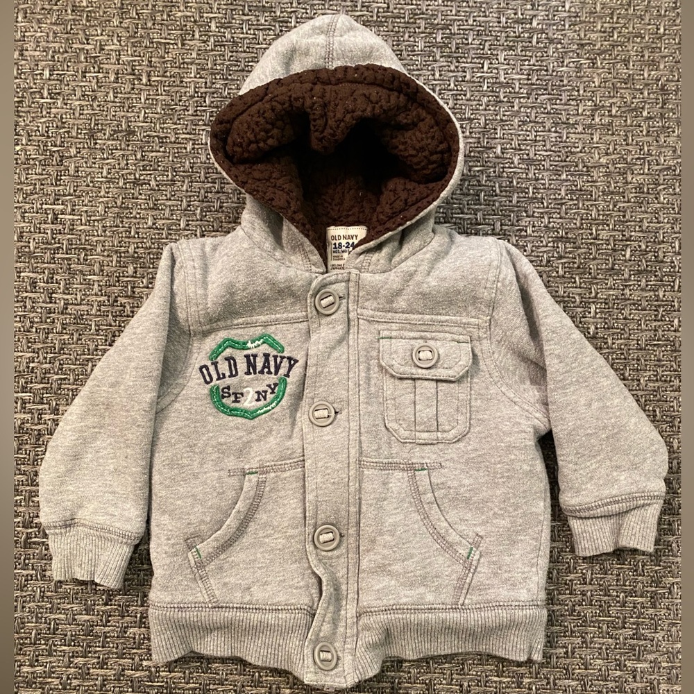 Old Navy Vintage Baby Boy Sherpa Lined Hooded Sweatshirt/Jacket - Size 18-24M